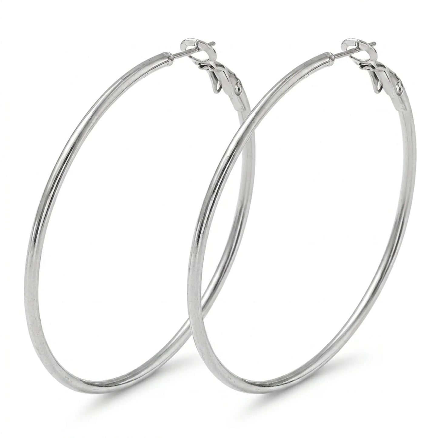Big Hoop ezüst csőkarika fülbevaló 50 mm átmérővel — 304 nemesacél, vékony 0,6 mm pin, klasszikus fazon — Modlab