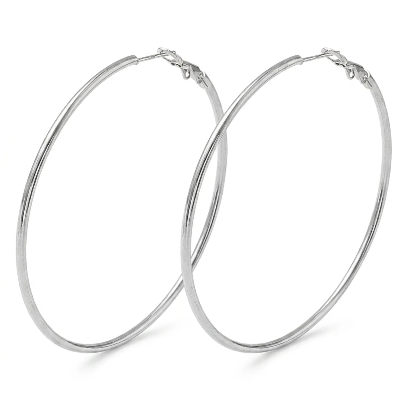 Big Hoop ezüst csőkarika fülbevaló 60 mm átmérővel — 304 nemesacél, vékony 0,6 mm pin, retro Y2K fazon — Modlab