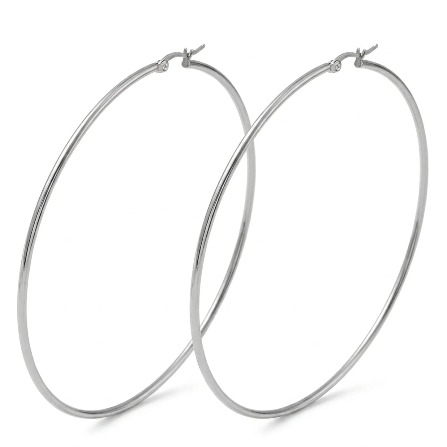 Big Hoop ezüst csőkarika fülbevaló 82 mm oversize — 201 nemesacél, 1 mm pin, statement / koncert méret — Modlab