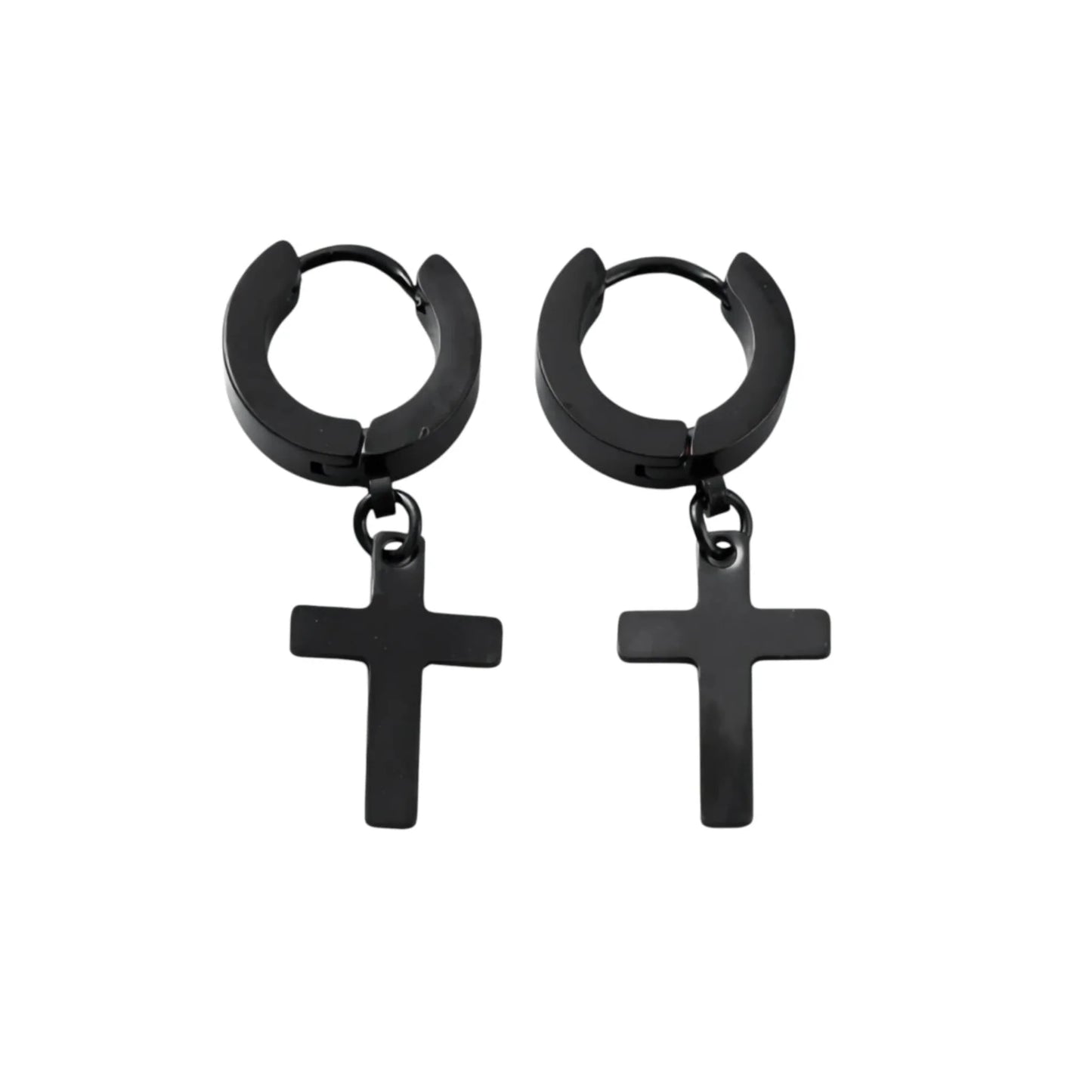 Black Cross – Fekete kereszt fülbevaló 304 nemesacél karikával – Modlab