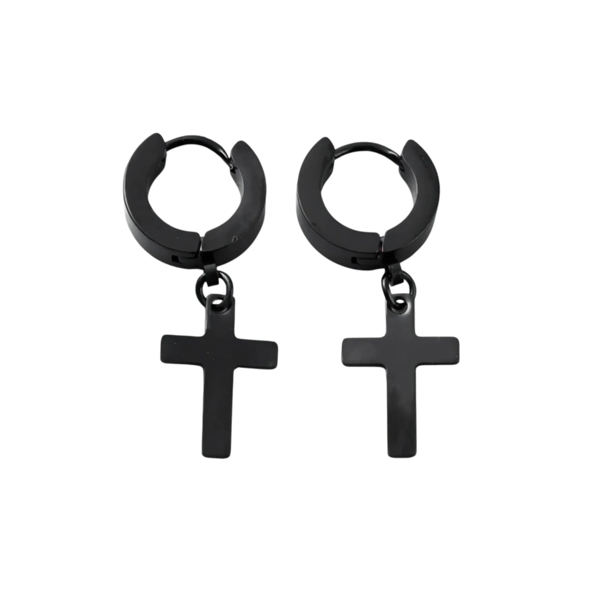 Black Cross – Fekete kereszt fülbevaló 304 nemesacél karikával – Modlab