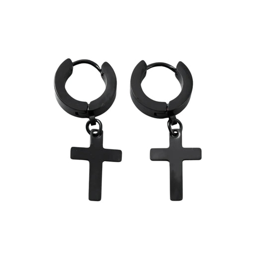 Black Cross – Fekete kereszt fülbevaló 304 nemesacél karikával – Modlab
