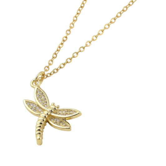 GILDED DRAGONFLY aranyozott szitakötő medál cirkónia kövekkel