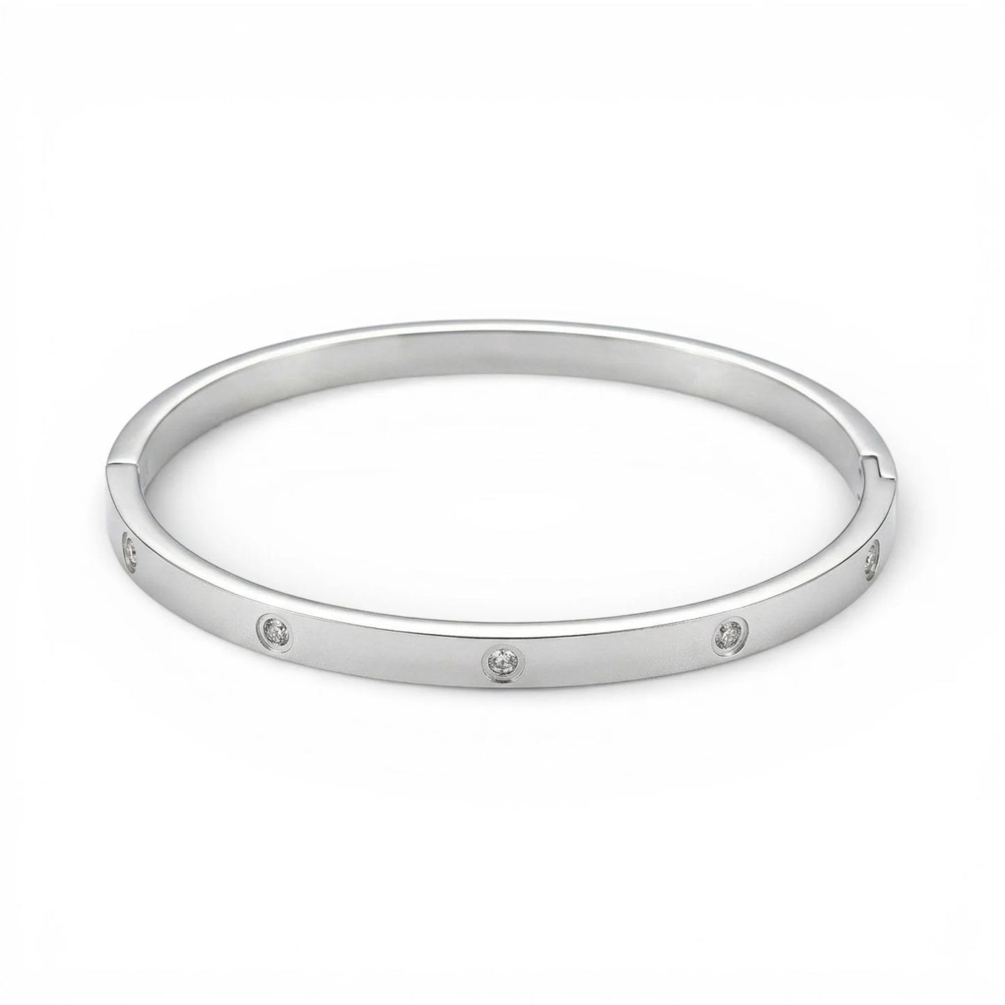 Ezüst verzió: Ovális nemesacél bangle karkötő ezüst színben kristályokkal