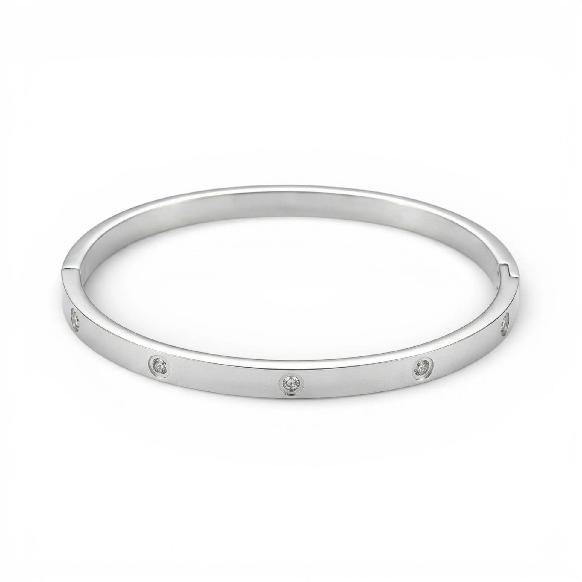 Ezüst verzió: Ovális nemesacél bangle karkötő ezüst színben kristályokkal