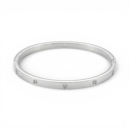 Ezüst verzió: Ovális nemesacél bangle karkötő ezüst színben kristályokkal