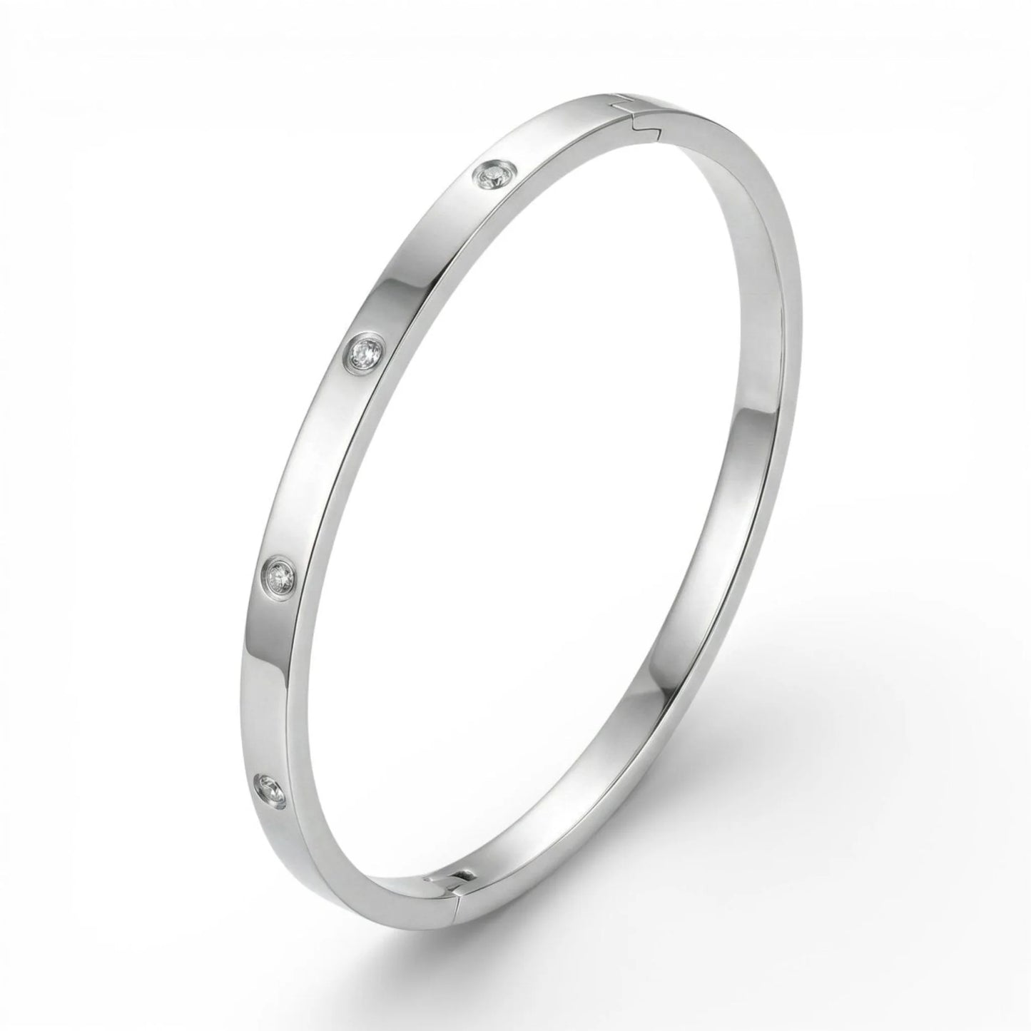 Ezüst verzió: Ovális nemesacél bangle karkötő ezüst színben kristályokkal