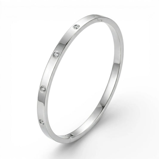 Ezüst verzió: Ovális nemesacél bangle karkötő ezüst színben kristályokkal